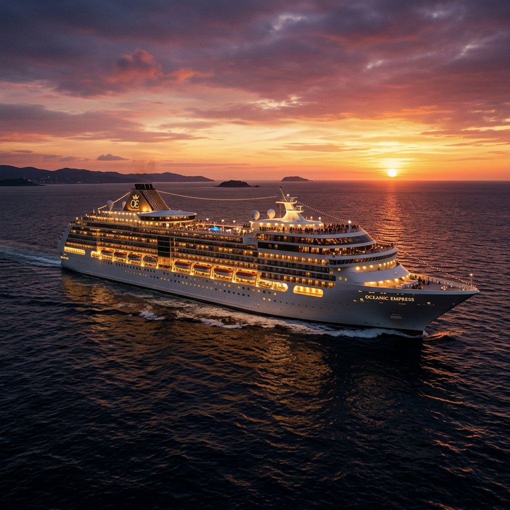 Luxury Cruise Ship at Sunset